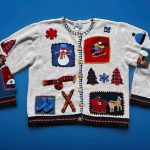 Vintage Susan Bristol Winter Scene Cardigan Size L Color Cream Multiple Colors